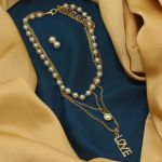 Beautiful Triple Chain Mala  With Pearls Studs